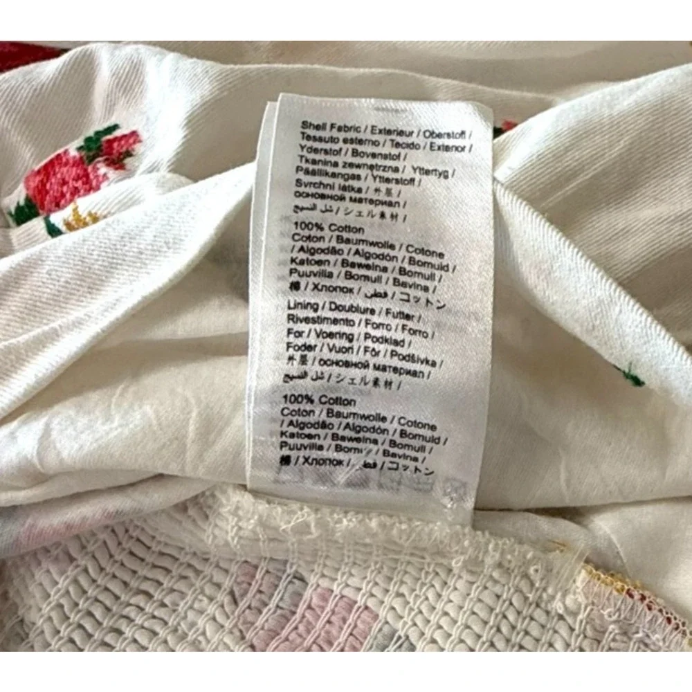 NEW Farm Rio Embroidered Cross Stitch Crop Top Off White Puff Sleeve Size Small